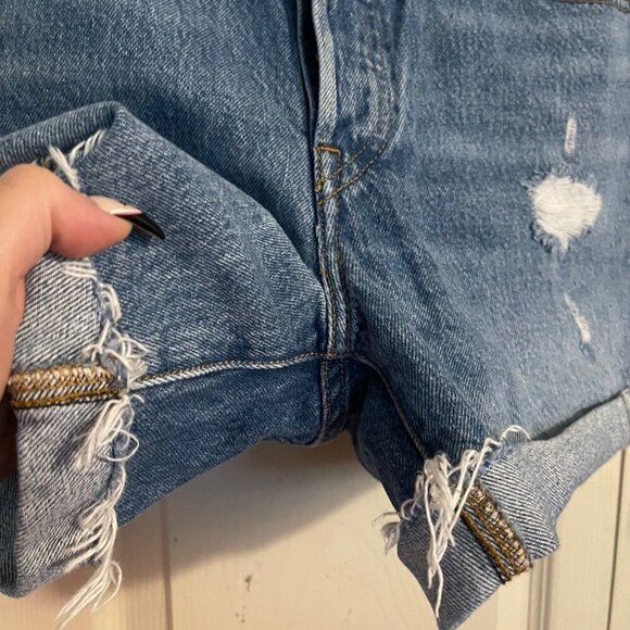 Levi's Womens Button Fly Distressed Cut Off Cuffed High Rise 501 Jean Shorts 27 - Picture 9 of 10